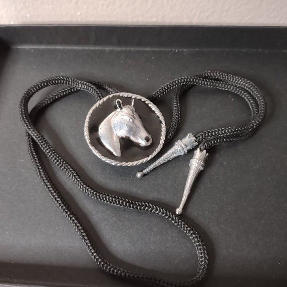 Jewelry - Black And Silver Tone Horse Head Bolo Tie